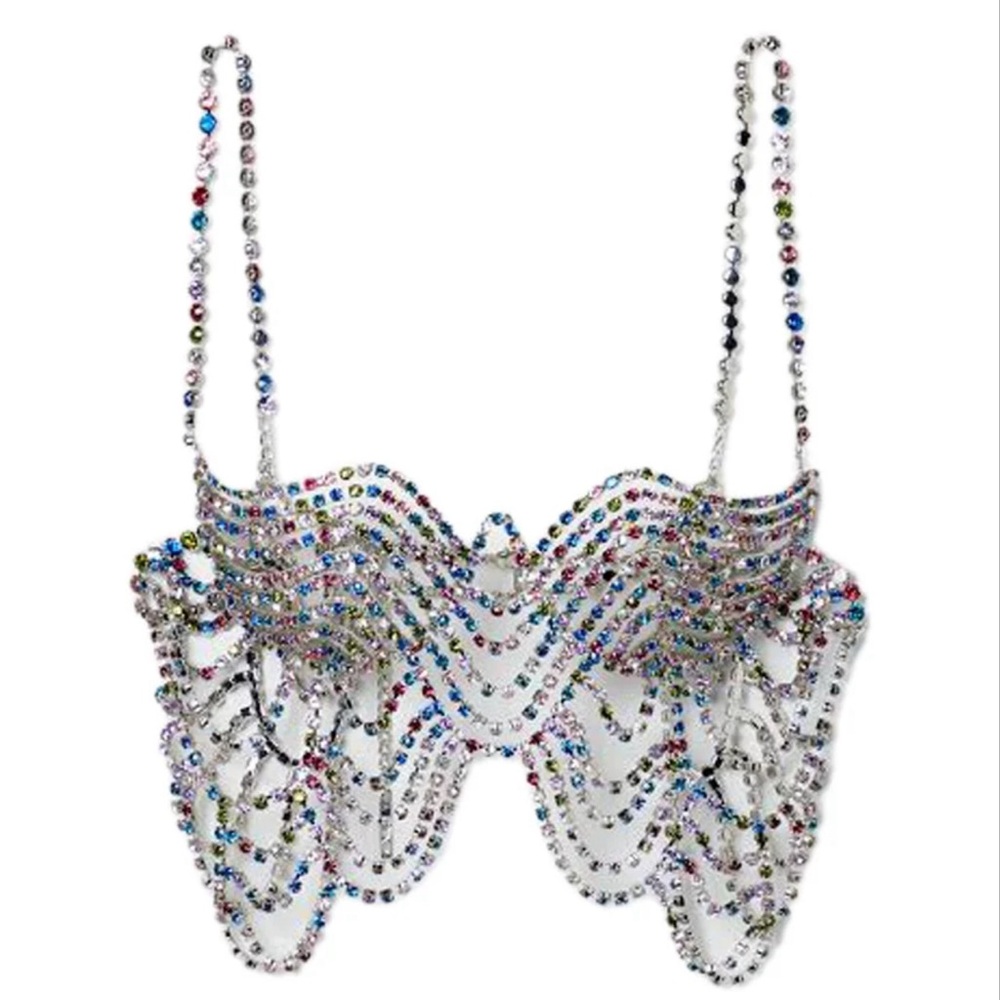 AREA
Crystal-embellished Silver-tone Top In Multi & Silver